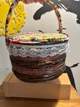 Cesto vimini cucito ricamo filati