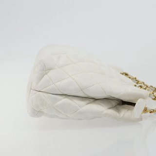 CHANEL Chain Shoulder Bag Lamb Skin White Gold CC