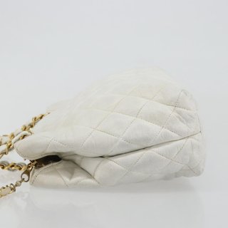CHANEL Chain Shoulder Bag Lamb Skin White Gold CC