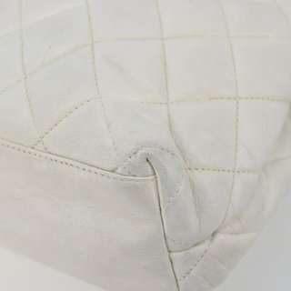 CHANEL Chain Shoulder Bag Lamb Skin White Gold CC