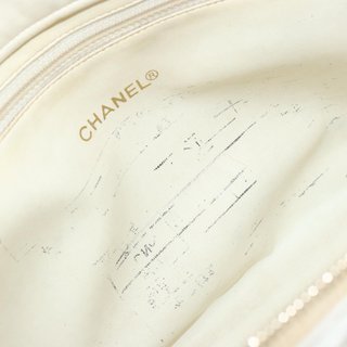 CHANEL Chain Shoulder Bag Lamb Skin White Gold CC