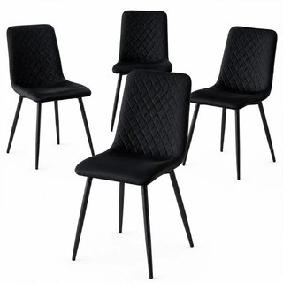Set 4 Sedie Nero con Rivestimento in Velluto e Piedi Neri