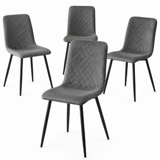 Set 4 Sedie Grigio con Rivestimento in Velluto e Piedi Neri