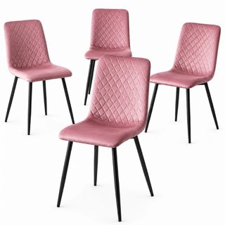 Set 4 Sedie Rosa con Rivestimento in Velluto e Piedi Neri