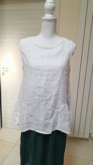 Blusa 100% Lino Bianca e Verde