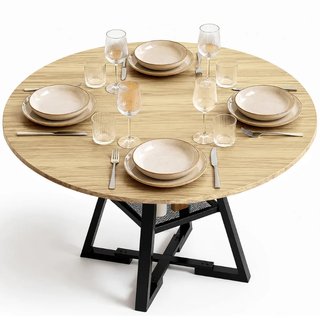 Tavolo per Sala da Pranzo Tondo Naturale con Ripiano