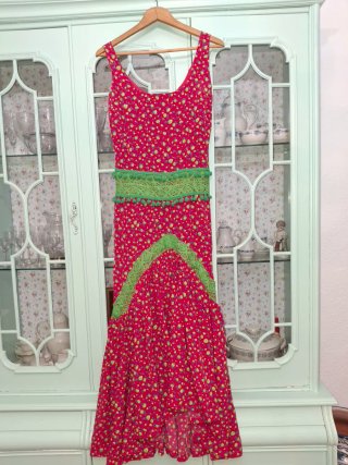 Vestido Flamenca Rosa con Verde