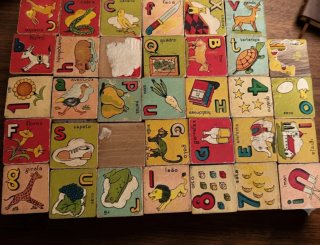 Fichas de doble cara de madera vintage educativos