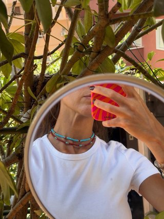 Set collane perle rosse e turchesi
