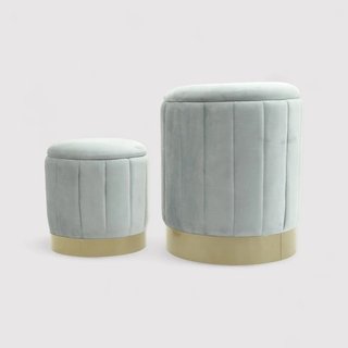 Avelos - Set di 2 pouf grigi con vano contenitore · Tessuto