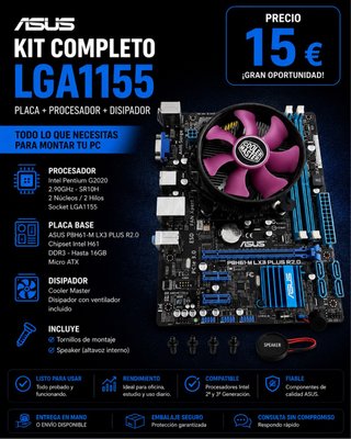 Kit Placa Base ASUS LGA1155 + Intel Pentium G2020