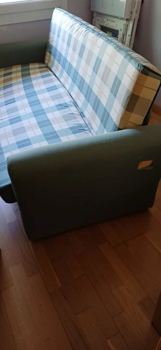 Sofá Cama Tela Beige y Verde