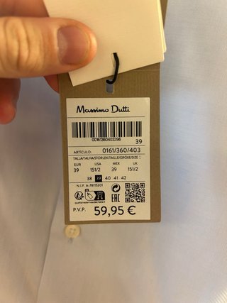 Camisa Massimo Dutti azul doble puño talla 39