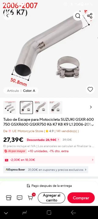 Supresor catalizador Suzuki GSXR 600/750 k6 a k7