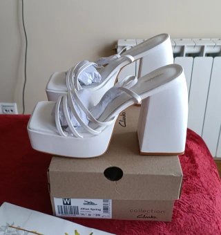 Sandalias Plataforma Tacón Blanco Talla 41