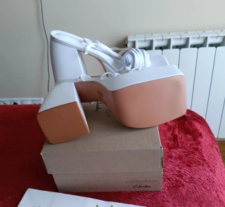 Sandalias Plataforma Tacón Blanco Talla 41