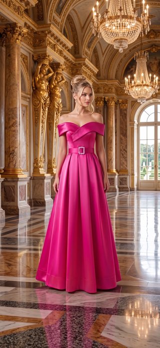 Vestido de fiesta satén rosa fucsia