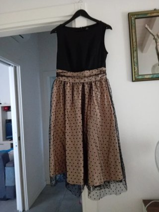 Vestito donna nero e beige a pois