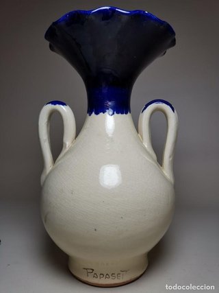 Cántaro Botijo Antiguo Cerámica Azul Blanco