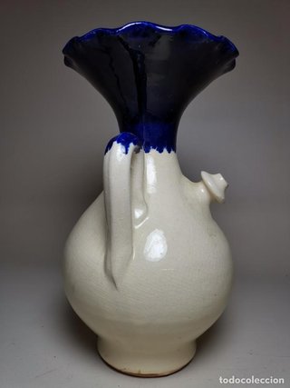 Cántaro Botijo Antiguo Cerámica Azul Blanco