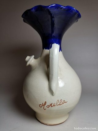Cántaro Botijo Antiguo Cerámica Azul Blanco