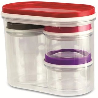 Set 4 Barattoli Contenitori in Plastica Trasparente Tappi