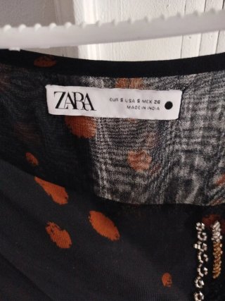 Top Zara Negro Marrón Estampado
