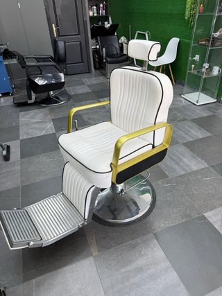 Sillón Barbería Vintage Dorado y Blanco