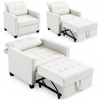Poltrona Divano Letto Singolo Chaise Lounge Beige Seduta