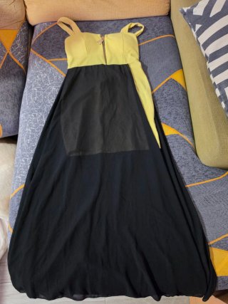 Vestido largo amarillo y negro