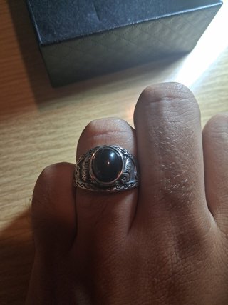 Anillo Plata S925 Hombre Obsidiana Ágata ajustable