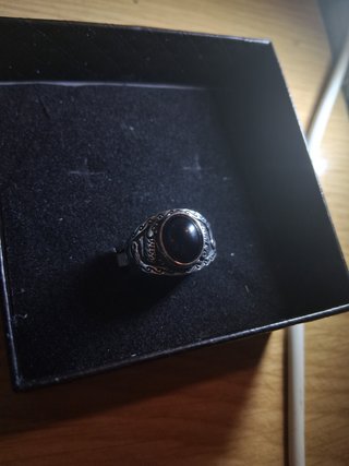 Anillo Plata S925 Hombre Obsidiana Ágata ajustable