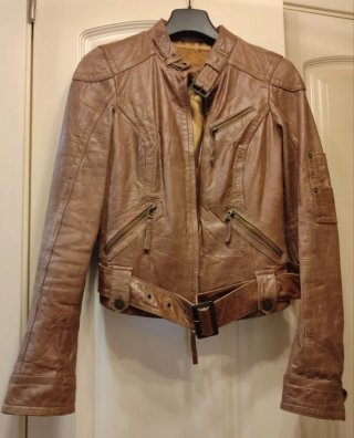 Cazadora Biker Cuero Camel Talla M
