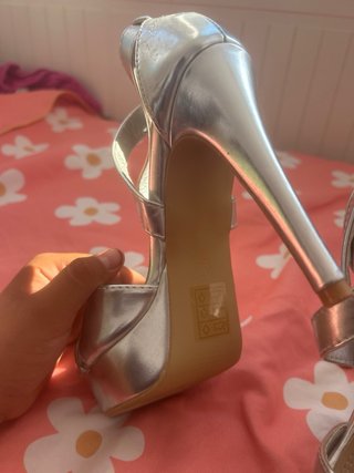 Tacones plateados plataforma talla 36
