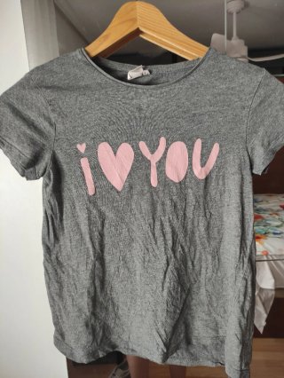 Camiseta gris niña I ❤️ YOU