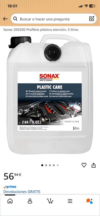 Sonax Plastic Care 5L Limpiador Plásticos