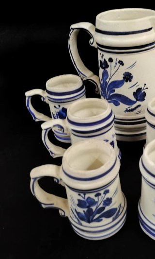 Conjunto de jarra y tazas cerámica Delft Holland
