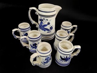 Conjunto de jarra y tazas cerámica Delft Holland