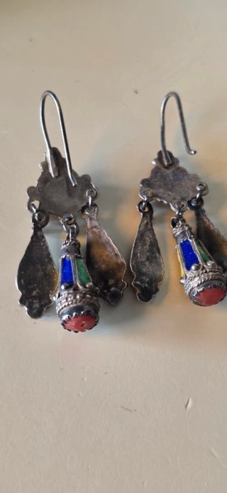 Pendientes bereber antiguos esmalte coral