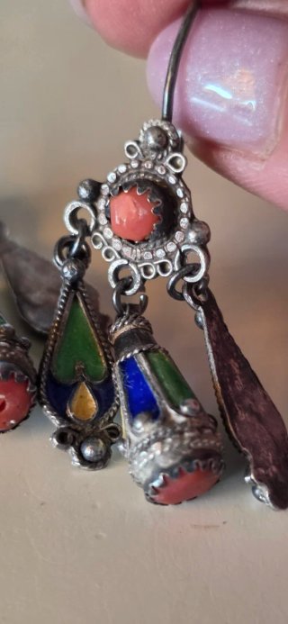 Pendientes bereber antiguos esmalte coral