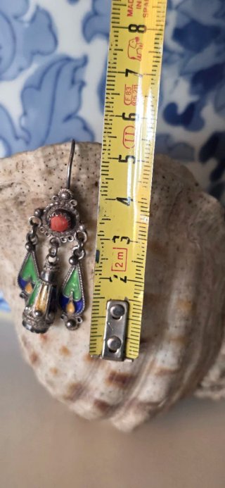 Pendientes bereber antiguos esmalte coral