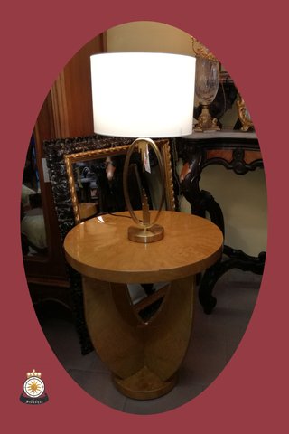 Tavolino rotondo in noce bionda stile Decò