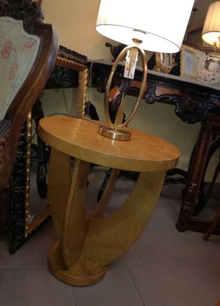 Tavolino rotondo in noce bionda stile Decò