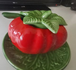 Salsera/Azucarero Cerámica Roja y Verde