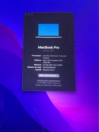 MacBook Pro 16 2019 i7 32GB RAM. Muy buen estado