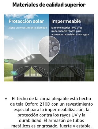 Carpa Plegable 6x3, T. Oxford, Impermeable