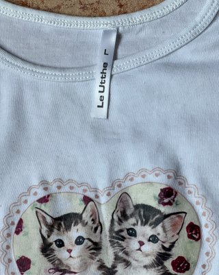 T-Shirt Cat Vintage White - Size S