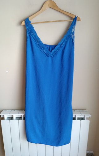 Vestido lencero azul encaje talla única