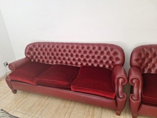 Conjunto sillones Vintage Piel y Terciopelo Rojo
