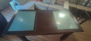 Mesa de comedor madera y cristal con 6 sillas